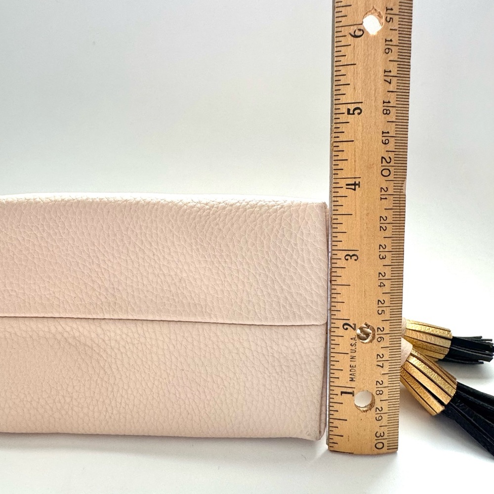 Anthropologie Dome Cosmetic Pouch Blush Pink Pebbled Vegan Leather Large Tassels - Picture 10 of 11
